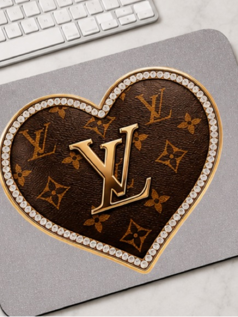 Louis Vuitton Brown Monogram Heart  with Gold and Crystal Trim Mouse Pad